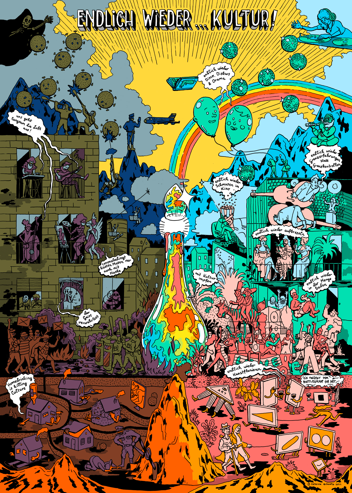 Wimmelbild von Patrick Bonato für die Battlegroup for Art